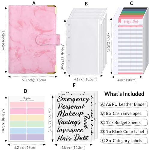 Image of SKYDUE Budget Binder, Money Saving Binder with Zipper Envelopes, Cash Envelopes and Expense Budget Sheets for Budgeting (Mabblepink)