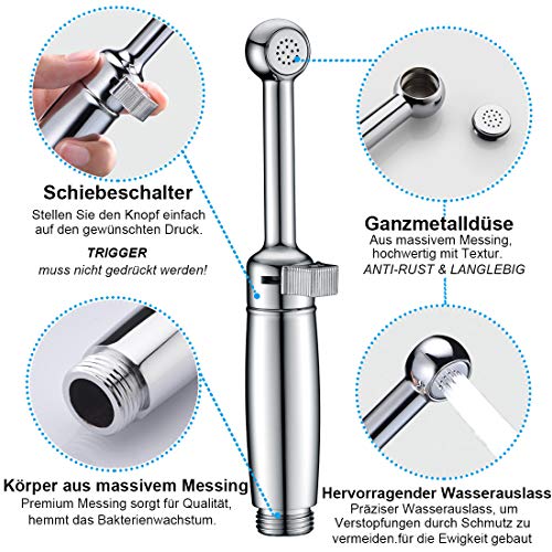 Bidet Handbrause Set SonTiy Alle Messing Toilette Bad Bidet Aufsatz Waschen Duschkopf mit Einstellbarem Druck &Halterung, Schlauch Chrom Bidet Armaturen für WC, Persönliche Hygiene&Windelreinigung - Image 3