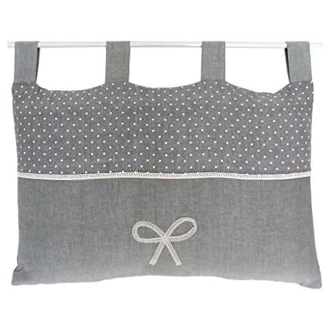 Soleil d'ocre 900681 Emilie Embroidered Headboard with Removable Cover - Cotton - 45 x 70 cm - Grey Cover