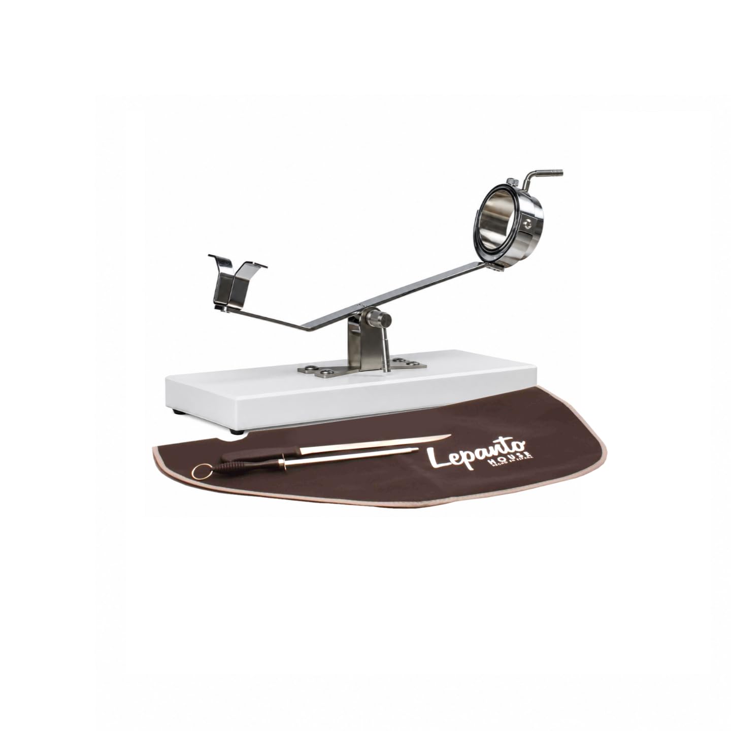 FERRETERIA LEPANTO Porta prosciutto girevole basculante, supporto per prosciutto + set di taglio con coltello per prosciutto, tronchese e copriprosciutto: (base in legno bianco)