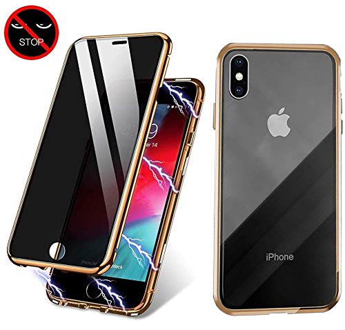 Magnetic Phone Case for iPhone 11 Pro Max Gold Anti-Peep Privacy Screen Protector with HD Double Sided Tempered Glass Metal Frame Minimalism (Gold,iPhone 11 Pro Max)