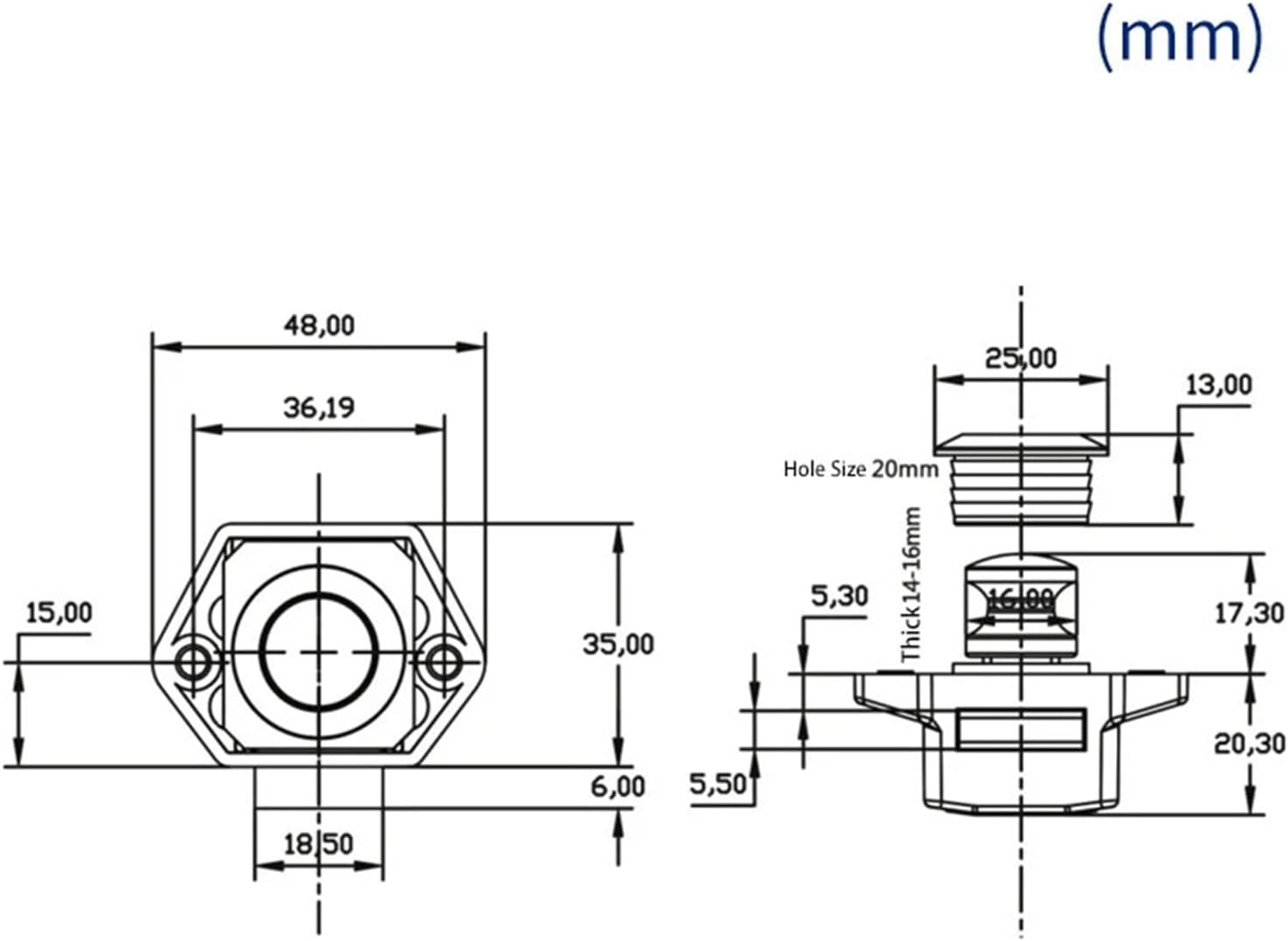 Push Button Keyless Locks Latch Cupboard 2cm Mounting Hole Cabinet Door Thickness 1.5-1.8cm 4Pcs(A)