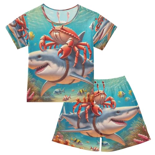 Shark Sea Animals Pajama Set Short Sleeve Nightwear Soft Clothes Set Summer Pajamas Cotton 5Y