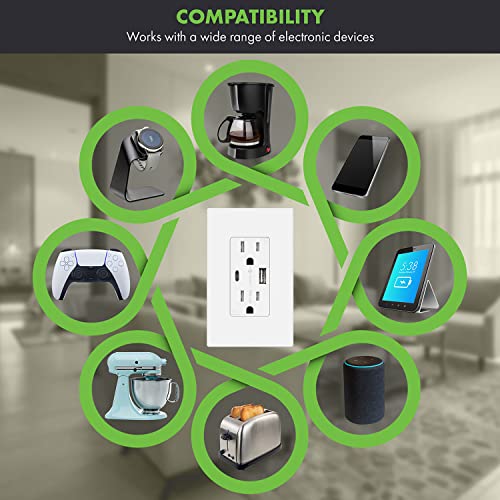 Topgreener Usb Outlet, Type C Usb Wall Charger Outlet, 15 Amp Tr Receptacle Plug, Charging Power Outlet With Usb Ports, Electrical Usb Socket, Ul Listed, Tu21536Ac-W-2Pcs, White, 2 Pack #TOP2