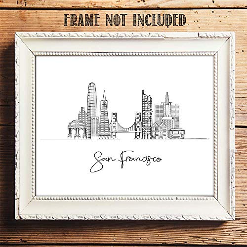 San Francisco, California City Skyline Landscape - United States Travel Adventures & Vacation Cityscape Wall Art Decor - Unframed 11 X 14 Black & White Print - Anniversary Travel Gift Ideas #TOP7