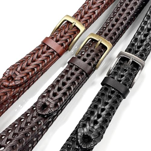Braided Belt Genuine Leather Woven Casual Dress Belt 1-3/8(35mm) Wide
