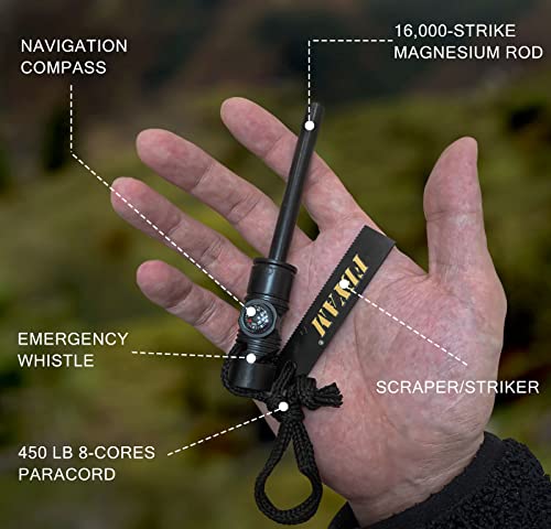 Feyam Fire Starter Striker Magnesium Rod Igniter With Compass And Whistle, Outdoor Survival Kit Combination, Necessary Ignition Wax Impregnated Hemp Rope, And Outdoor Sports Large Capacity Bag #TOP1