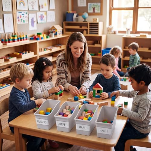 Image of Geetery 6 Pcs Plastic Book Bins for Classroom, Grey