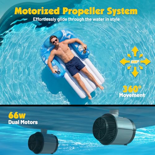 HopeRock Inflatable Motorized Pool Floats for Adults - Rechargeable Pool Lounger with Dual Motors & 2 Storage Compartments, Electric Water Lounger Float, Pool Raft Holds up to250lb, Pool Toys Adults