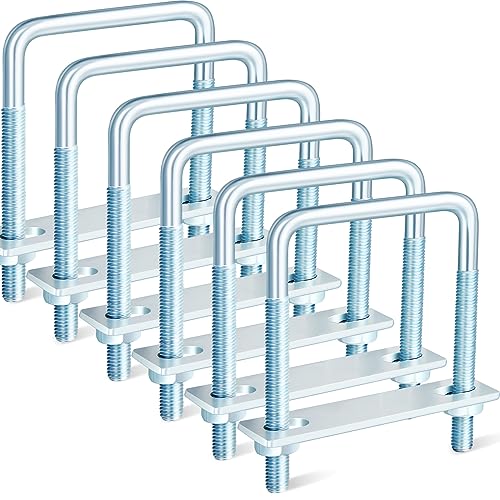 Zonon 6 Pcs Square U Bolt Zinc Plated Industrial and Scientific Supplies for Boat Trailer Tube Rectangular Wood and Metal Objects (3/8” x 3-5/8” x 4”)
