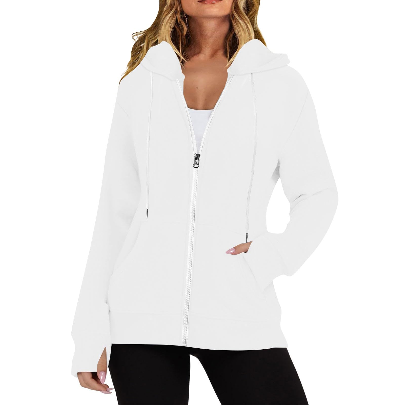 Sweat à Capuche D'hiver à Fermeture éclair Surdimensionné Avec Poche Pour Vêtements Décontractés Avec Cordon De Serrage - Couleur Unie - Manches Longues - Sweat à Capuche Pour Femme, Bleu Marine, L