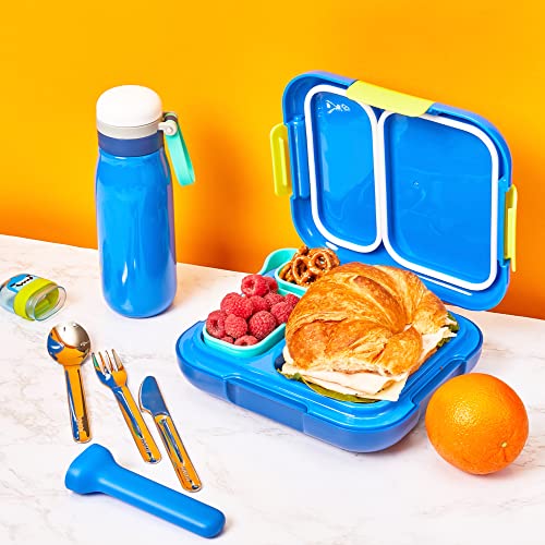 Image of Zoku Kids Stainless Steel Travel Cutlery Set - Fork, Knife & Spoon with Case (Shark Blue) | Reusable Portable Utensils for School, Picnics & Outdoor