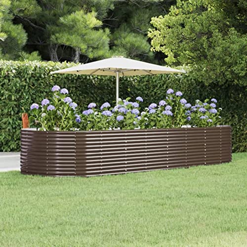 Gecheer Jardinera Elevada Maceta Metal ardinera Rectangular Macetas Exterior Macetas Rectangular Arriate de Altura de Exterior Balcón Terraza marrón 367x140x68 cm