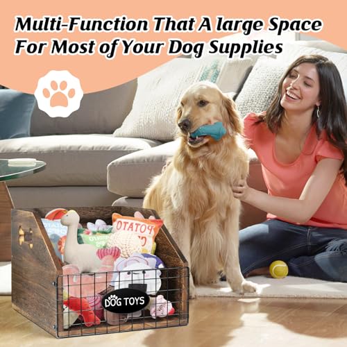 Voottou 45541561 Dog Toy Bin, Wood Dog Toy Basket With Handle, Large Dog Toy Box thumb #2