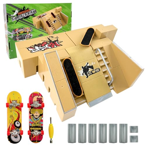 Morofme Finger Skateboard Rampe Zubehor Set, 5-in-1 Finger Skateboard Park mit Metall Mini Finger Skateboard,DIY Montagen Fingerboard Rampe fur Fingersportarten Spielzeug Sporttrainings Geschenk