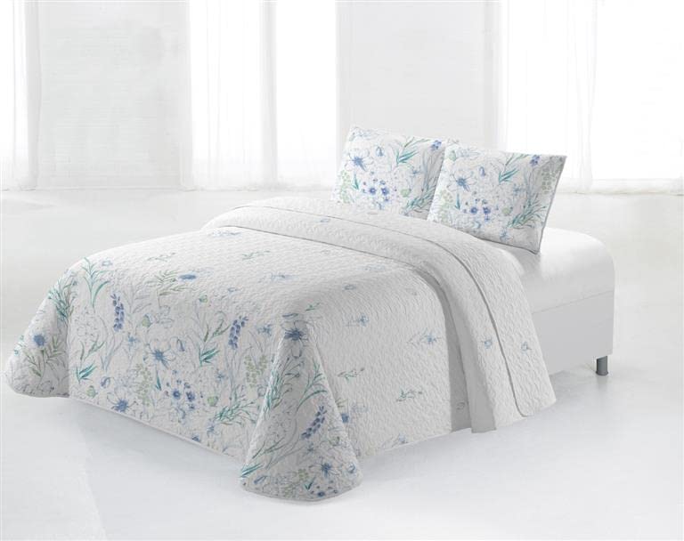 BLANCO NUMERO UNO Colcha BOUTI Reversible Estampada Floral Azul Clara Vidal Modelo NUBEL (180)