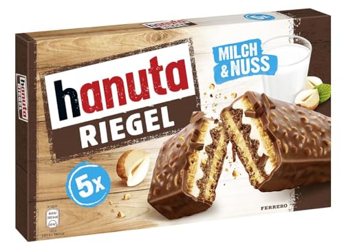 Hanuta Riegel, Barras de Chocolate con Barquillos, Leche y Avellanas, 5 unidades de 34,5g, 173g Total, Sin Colorantes ni Conservantes