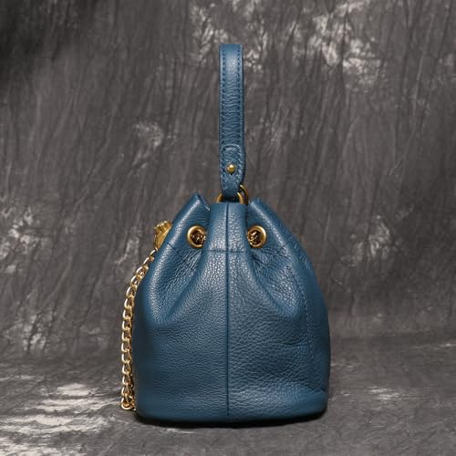 Genuine Leather Bucket Bag Shoulder Bag with Chain Strap for Women4