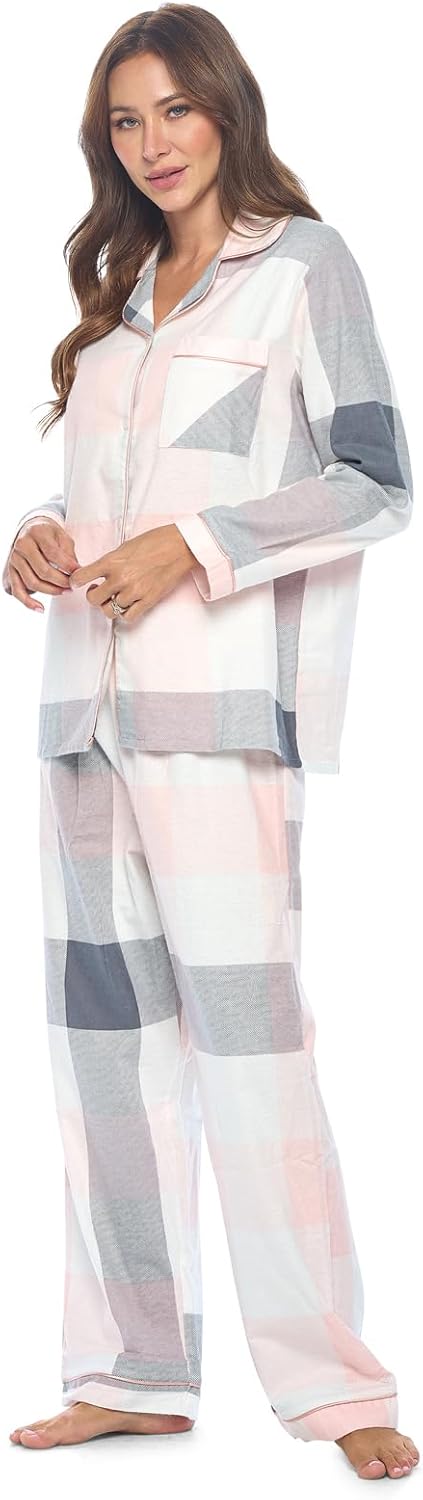 Casual Nights Women's Flannel Long Sleeve PJ's Button Down Sleepwear Pajama Set - Image 2