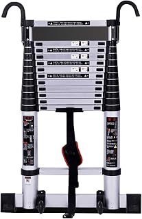 LAJUU Ladders,Telesladder Collapsible Ladder,Telesextendable Ladder 11.5Ft 3.5M Extendable Telesladder with Hook, Folding Multi-Purpose Alumidiy Portable 9 Steps Ladder