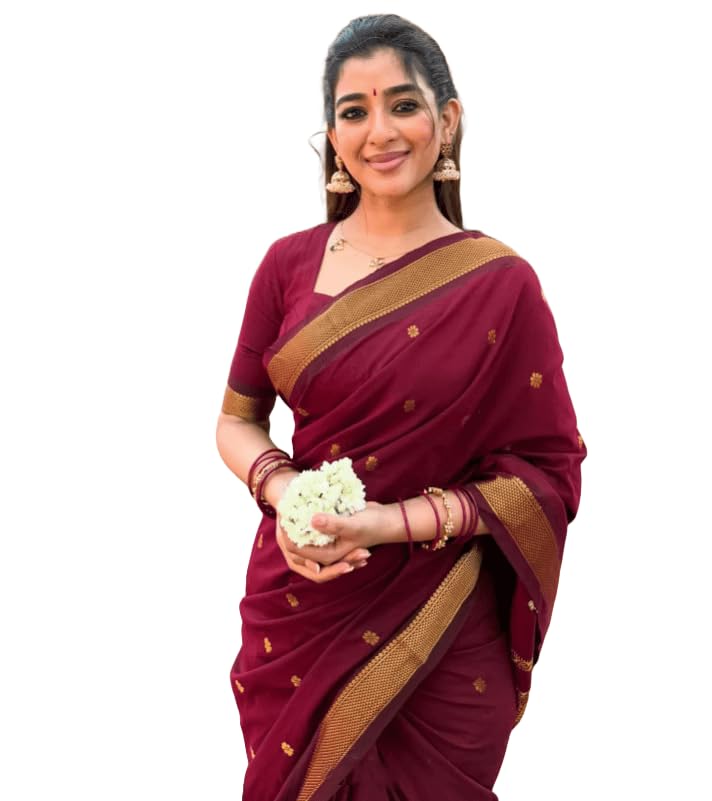 Image of Pure Kalyani Cotton Saree | Zari Border & Blouse Piece - Lata Gadwal Design | Traditional Saree