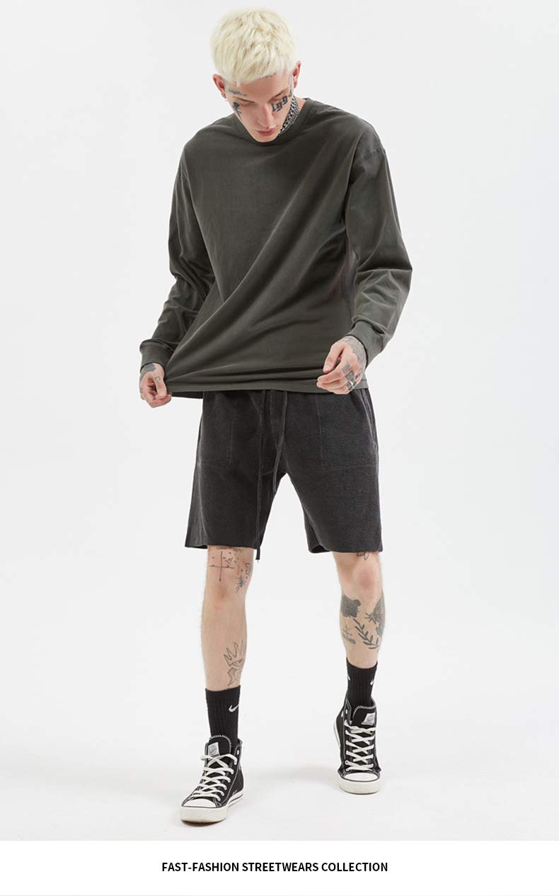 BaronHong Męski bawełniany t-shirt z długim rękawem