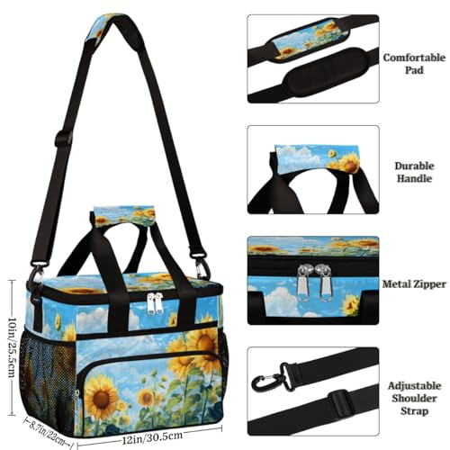 Field Sunflower Insulated Picnic Backpack Lunch Box for Women Men Picnic Basket Tote Lunch Bag Picnic Bag Portable Lunch Bags for Picnic, Beach, Work, Trip,Office, Camp Sunflowers Floral