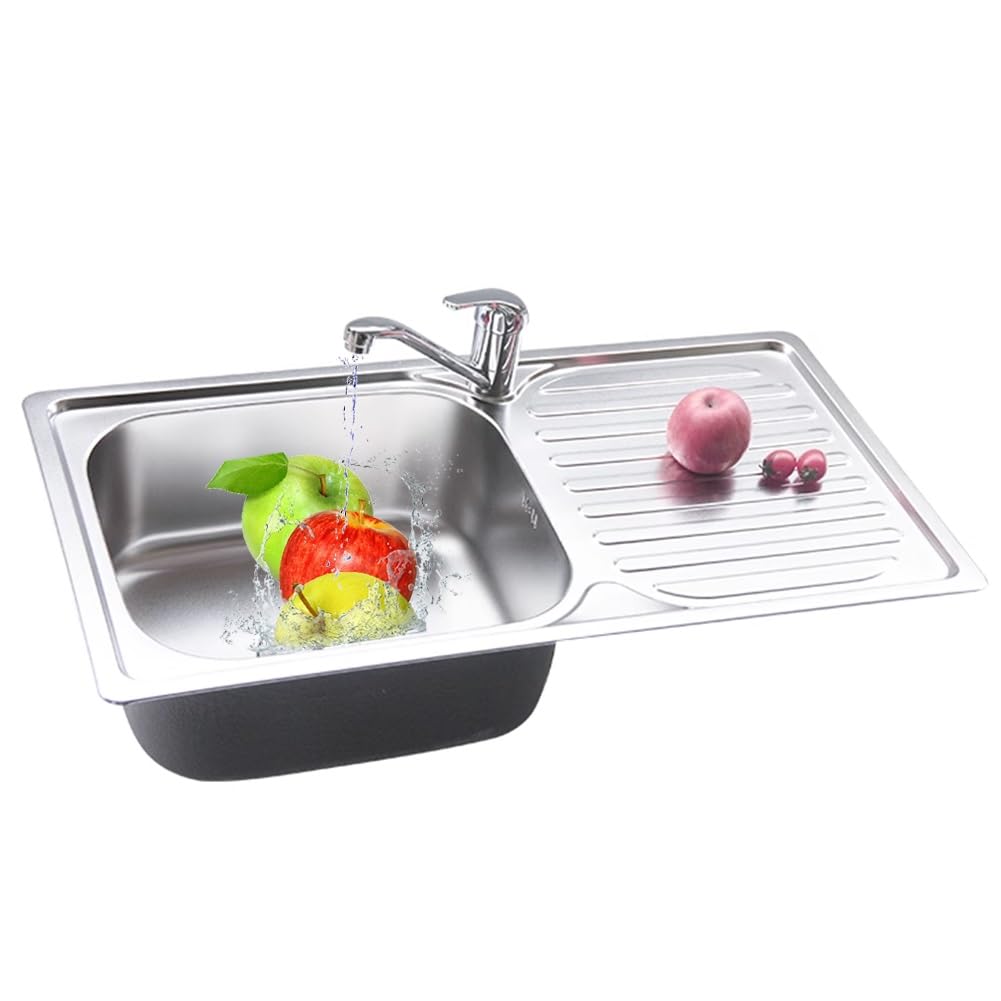 WDSOPK Kitchen Sinks, 304 Stainless Steel Utility Sink with Drainboard, Single Bowl Workbench Sink for Restaurant, Kitchen Bathroom Lavatory,Right-Kit B-81.6x48.1cm