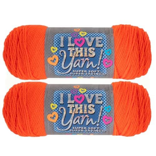 Hobby Lobby I Love This Yarn 100% Acrylic 952 Orange Neon Set of 2