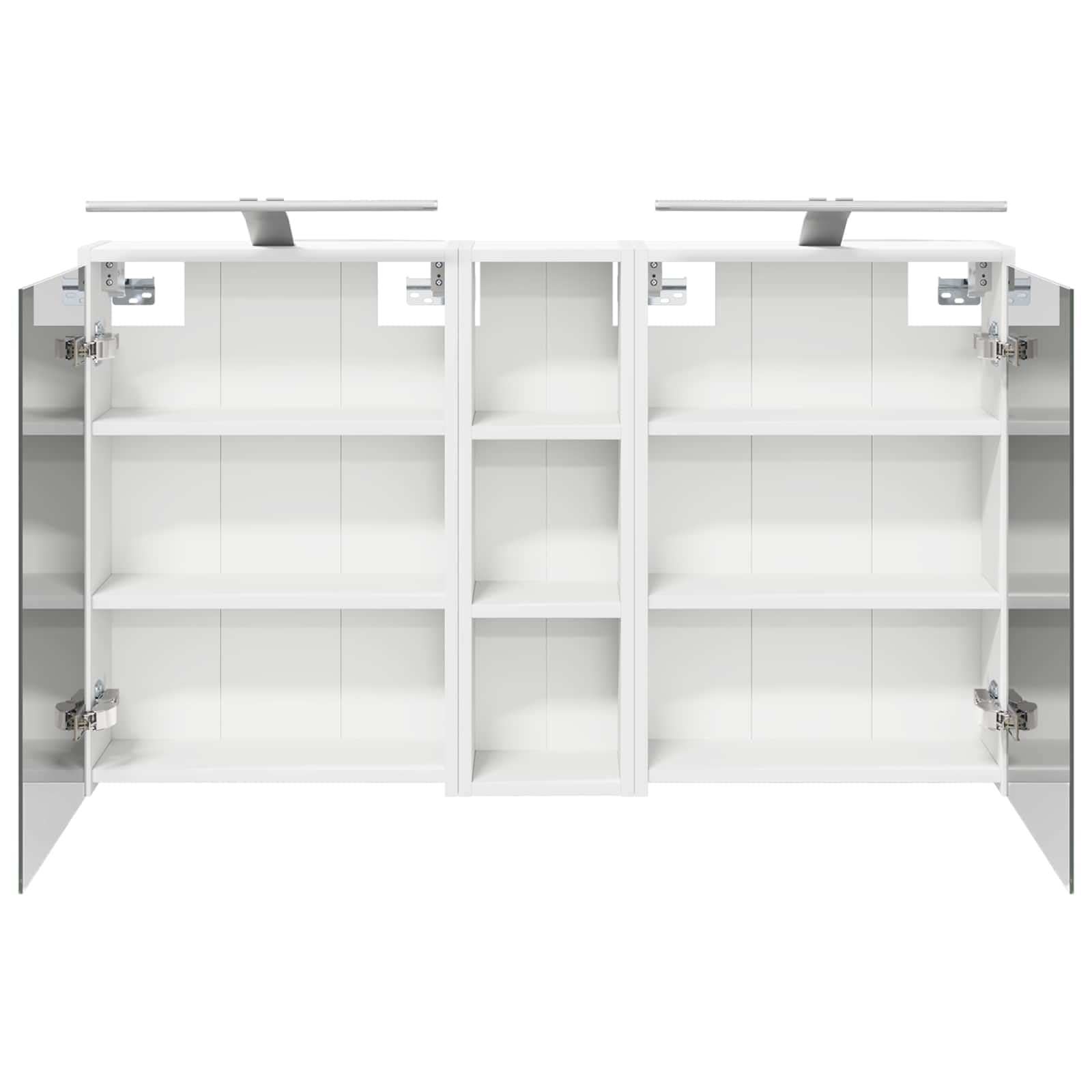 3-częściowy zestaw szafek łazienkowych z materiału drewnopochodnego, 106 x 16 x 62,5 cm, z oświetleniem LED, montaż ścienny, przestrzeń do przechowywania i dwukierunkowe lustro do łazienki i