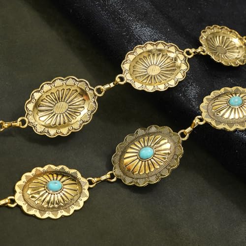Western Belt for Women - Turquoise Chain Metal Concho Cowgirl Belt for Country Concert Outfit4