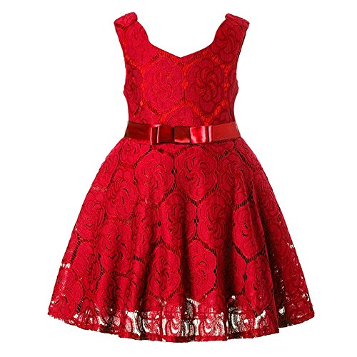 Ripening Girls Lace Fit & Flare Knee Length Dress (Red)