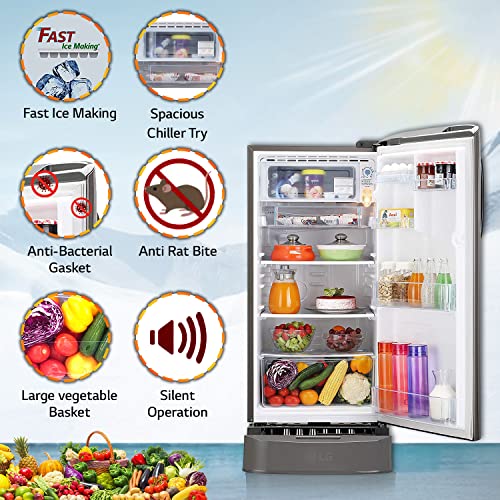 Image of LG 190 L 4 Star Inverter Direct Cool Single Door Refrigerator (GL-D201APZY, Shiny Steel, Base Stand with Drawer), Free 1 Year Extended warranty