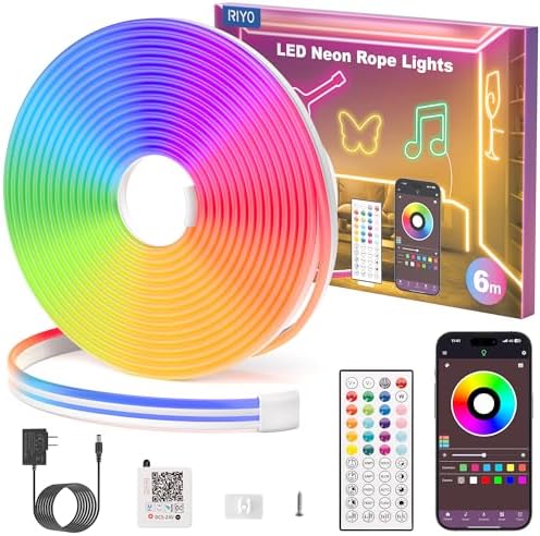 RIYO Neon Rope Lights, 20Ft RGB LED Strip Lights - App & Remote C...