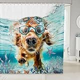 Feelyou Ocean Shower Curtain Ocean Dog Bathroom Shower Curtain Set Kids Toddler Boys Girls Sea Bath Curtain Beach Coastal Kids Bathroom Accessories 72'x72'