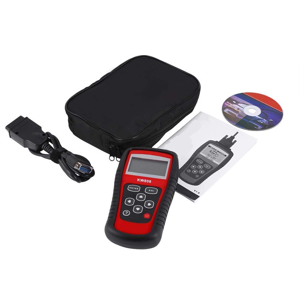 Tester di errore del lettore di codici di errore OBD2 per auto per auto, KW808 EOBD OBDII Dispositivo di test per scanner diagnostico per veicoli universali con ampio schermo LCD retroilluminato