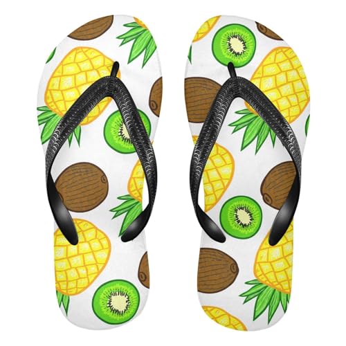 Kiwi Pinapple Fruits White Flip Flops for Beach Thong Sandals Anti-slip Lightweight Beach Slippers for Summer Outdoor Travel