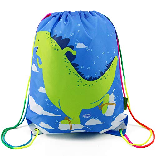 Dinosaur Drawstring Backpack Bag for Kids Boys Girls Teens, Gift String Bag Gym Cinch Sack for School and Birthday Party
