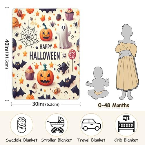 Burbuja Halloween Themed Elements Baby Blanket for Boys Girls, Nursery Soft Warm Swaddling Receiving Baby Blankets, 30x40 in Toddler Blanket3