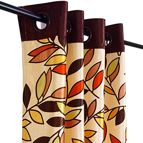 Image of Story@Home Topaz Premium Collection Modern Polyester 4 Piece Combo Eyelet Floral Pattern Ringtop Window Curtains Set - 5 Feet, Brown