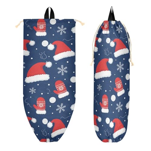 Outdoor-Tasche mit Kordelzug und Reißverschlusstaschen, Reisesack für Herren, Einkaufen, täglicher Gebrauch, Weihnachten, marineblaue rote Nikolausmütze