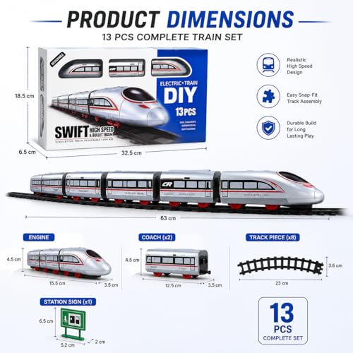 Image of Electric Bullet Train Toy Set with DIY Railway Track - 13 Pcs Battery Operated High Speed Simulation Train for Kids, Motorized Rail Playset Educational Birthday Gift for Boys & Girls