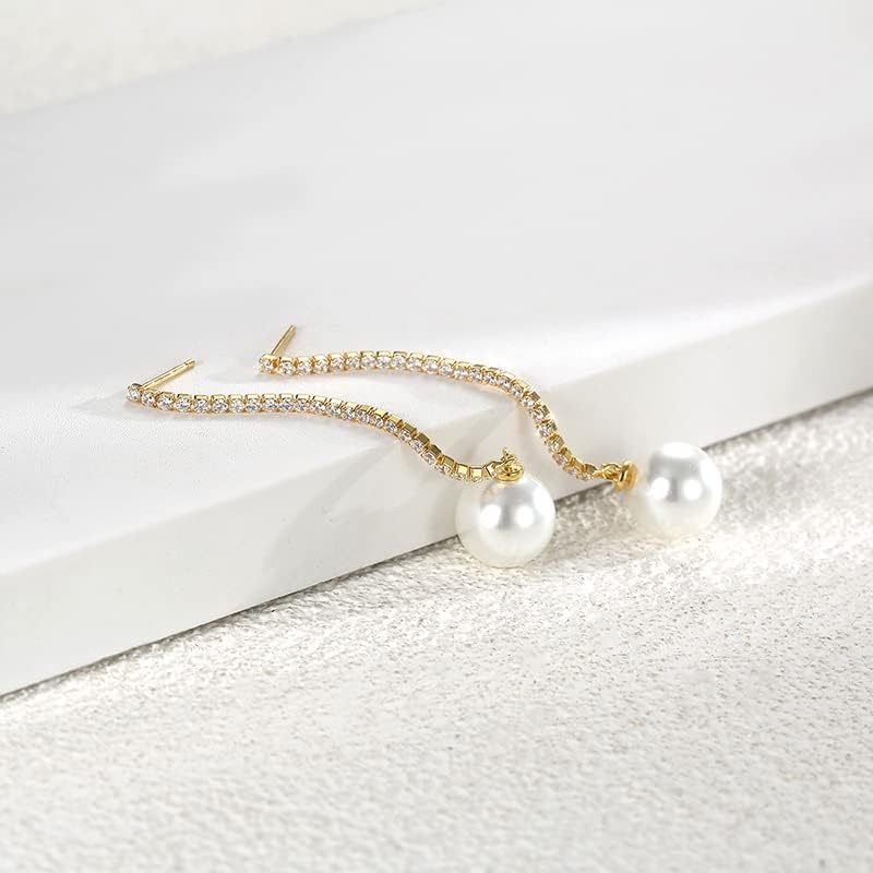 14K Gold Freshwater Cultured Pearl Dangle Earrings for Women,Long Chain Gold and Moissanite Drop Earrings,Fashion Jewelry Gift for Her - Image 4