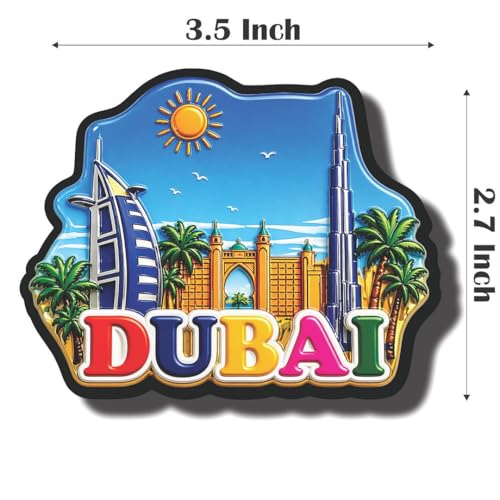 Image of CVANU Dubai Country Landmark Theme 2pcs MDF Fridge Magnet - Wooden Travel Souvenir Refrigerator Decorative Collectible Magnet