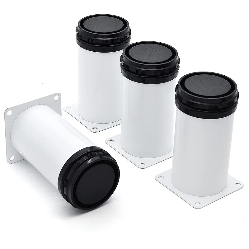 4 Inch Metal Furniture Legs Stainless Steel Adjustable Legs White Metal Legs Round Cabinet Legs for Coffee Table Cabinet Desk Sofa Shelves, Pack of 4