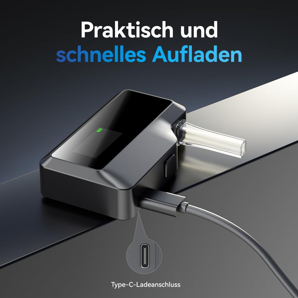 ZBK Hochpräziser Alkoholtester, elektrochemischer Atemanalysator, digitaler genauer Alkoholtester - 100 Aufzeichnungsspeicher, Typ-C Schnellladung, einstellbare Einheiten & Zeit für den persönlichen