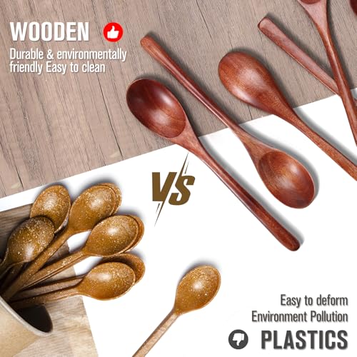 Image of 9 inch Korean Wooden Spoons for Eating, ADLORYEA 6 Pieces Small Wood Spoons