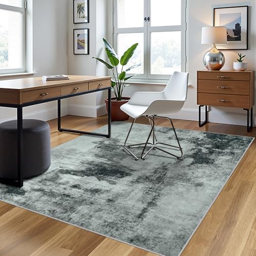 5x7 Area Rugs for Living Room Rug Washable: Abstract Rug for Dining Room Bedroom Carpet Non Slip 5 by 7 Indoor Modern Nursery Home Office Black White
