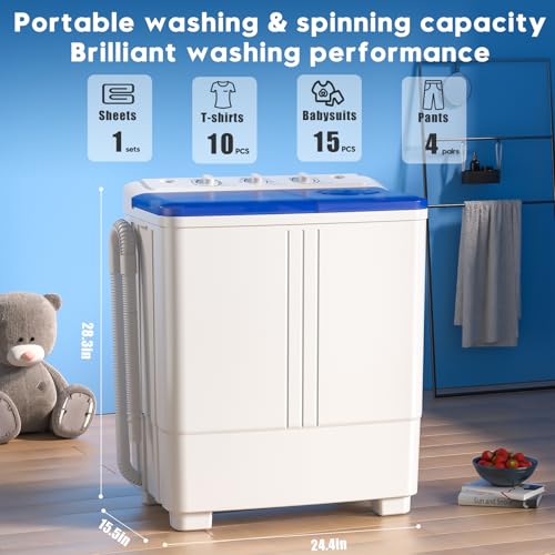 Image of Auertech Portable Washing Machine, 20lbs Twin Tub Washer Mini Compact Laundry Machine with Drain Pump, Semi-automatic 12lbs Washer 8lbs Spinner Combo for Dorms, Apartments, RVs