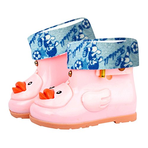 Infant Kids Child Cartoon Print Striped Rubber Rain Waterproof Boots Rain Shoes Pink
